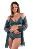 Enchanting Emerald Green Lace Lingerie and Robe Set