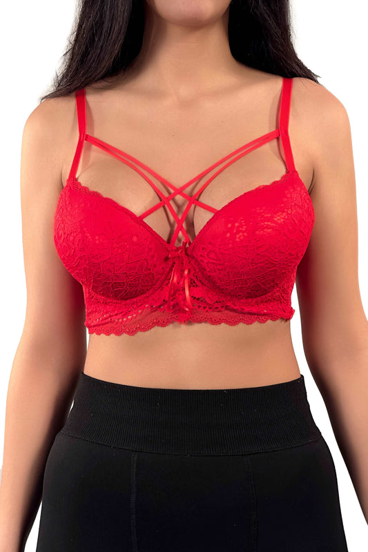 Sultry Red Lace Balconette Bra