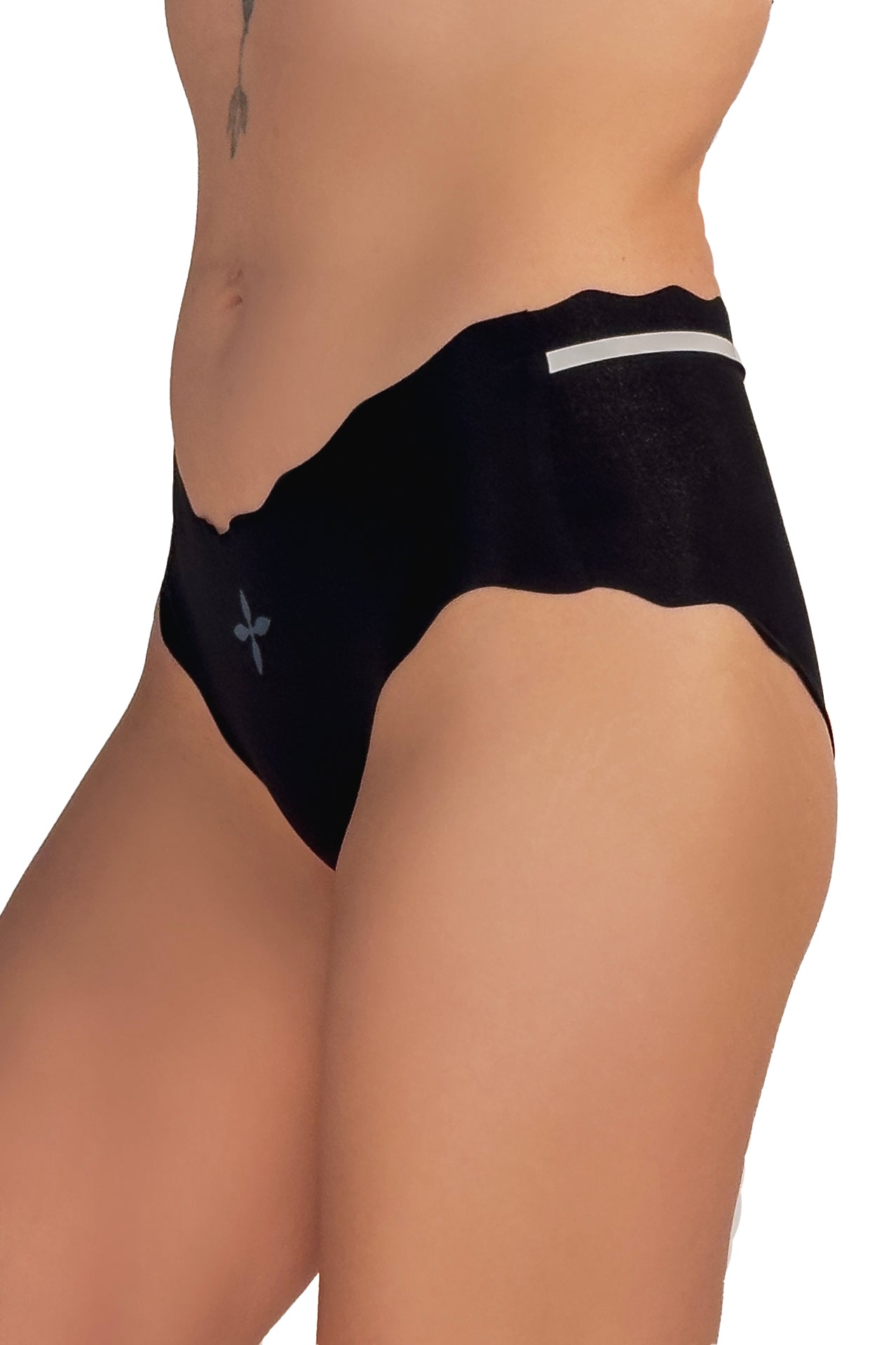 Black High-Waisted Seamless Panties with Floral Accent