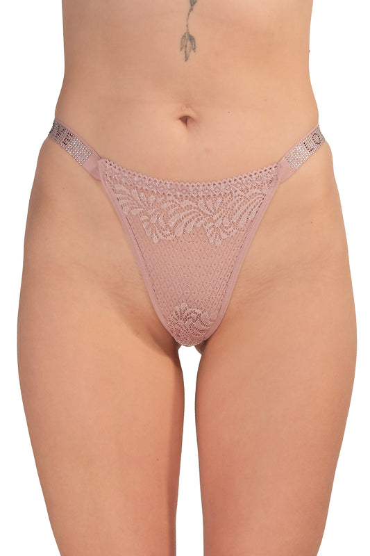 Mauve Mist Lace G-String with Studded Accents
