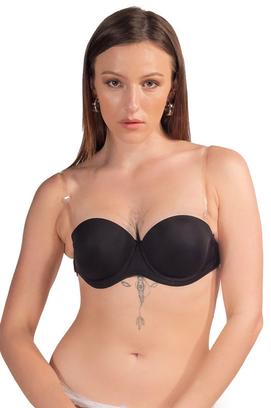 Invisible Charm Black Bra with Transparent Straps